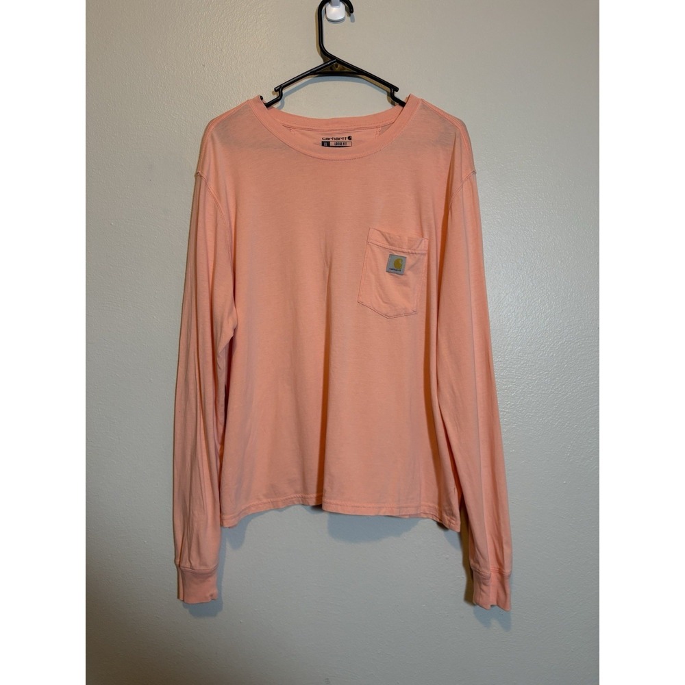Carhartt Shirt XL Coral Longsleeve Loose Fit Pocket Tee Workwear Casual Rugged